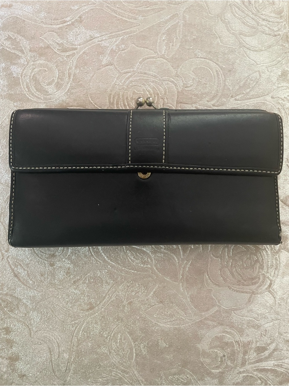 Coach Black Leather Card Holder with Gold Logo Accent